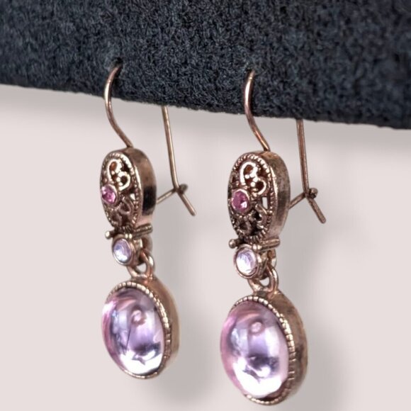 (2/$20) Avon Rose Gold Purple Glass Earrings - Picture 1 of 5